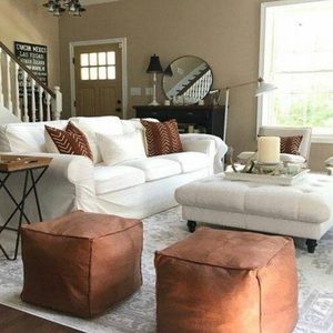 Moroccan Leather Pouf Set of 2